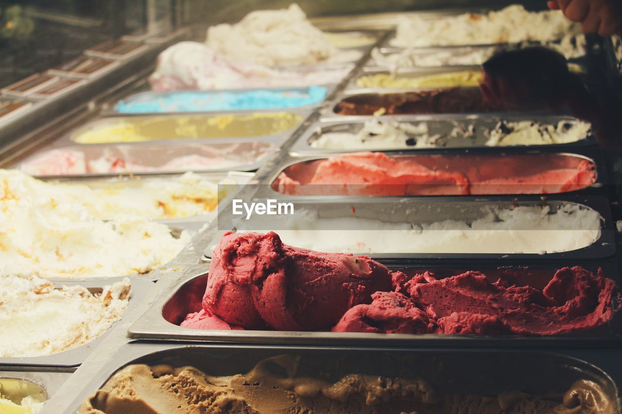 Close-up of ice cream in refrigerated section