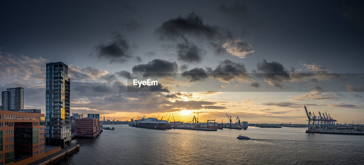 Sunrise over the port of hamburg