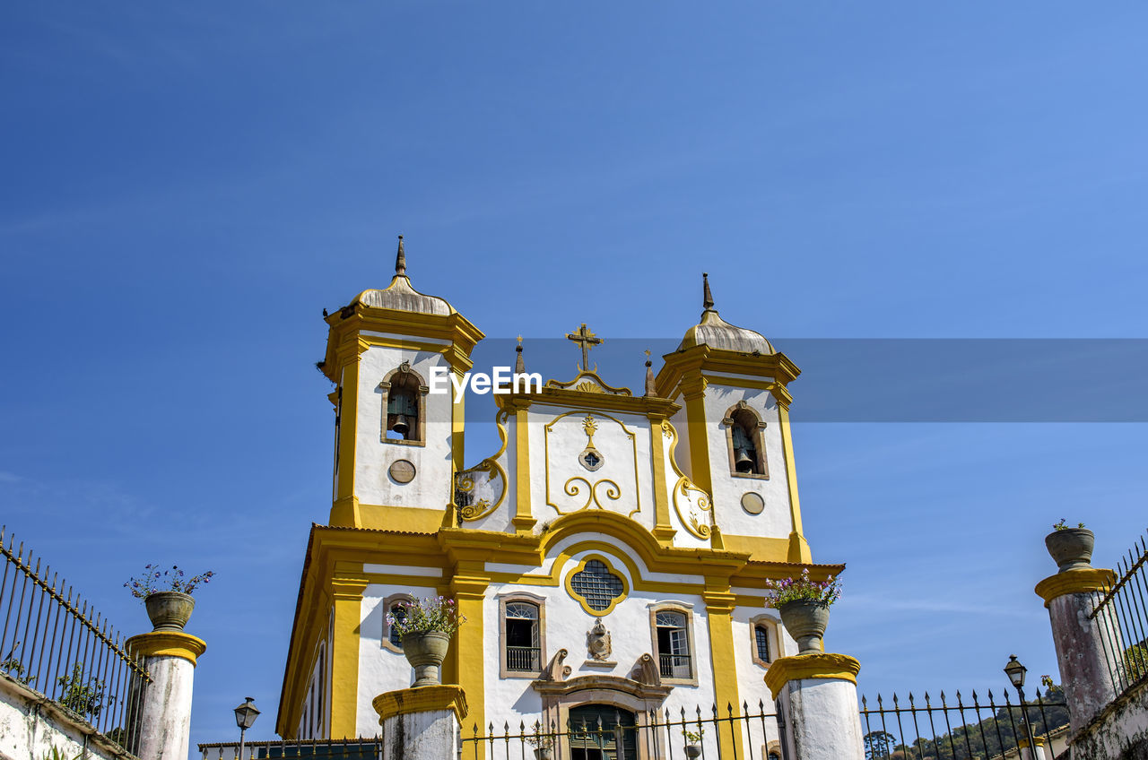 Facade of historic church in baroque style in  ouro preto city in minas gerais, brazil