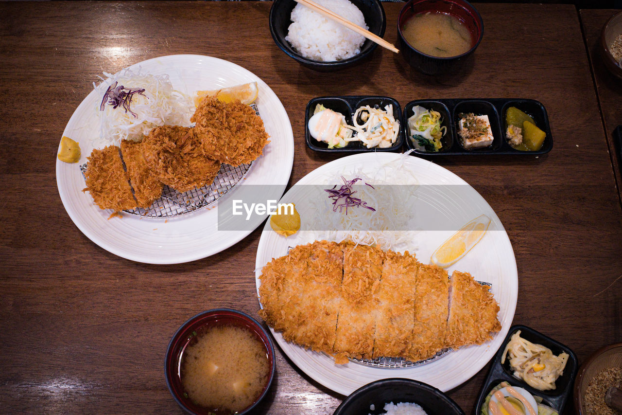 high angle view of food in plate on table