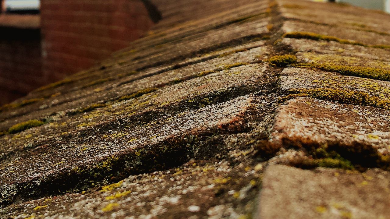 Close-up of weathered brick retaining wall