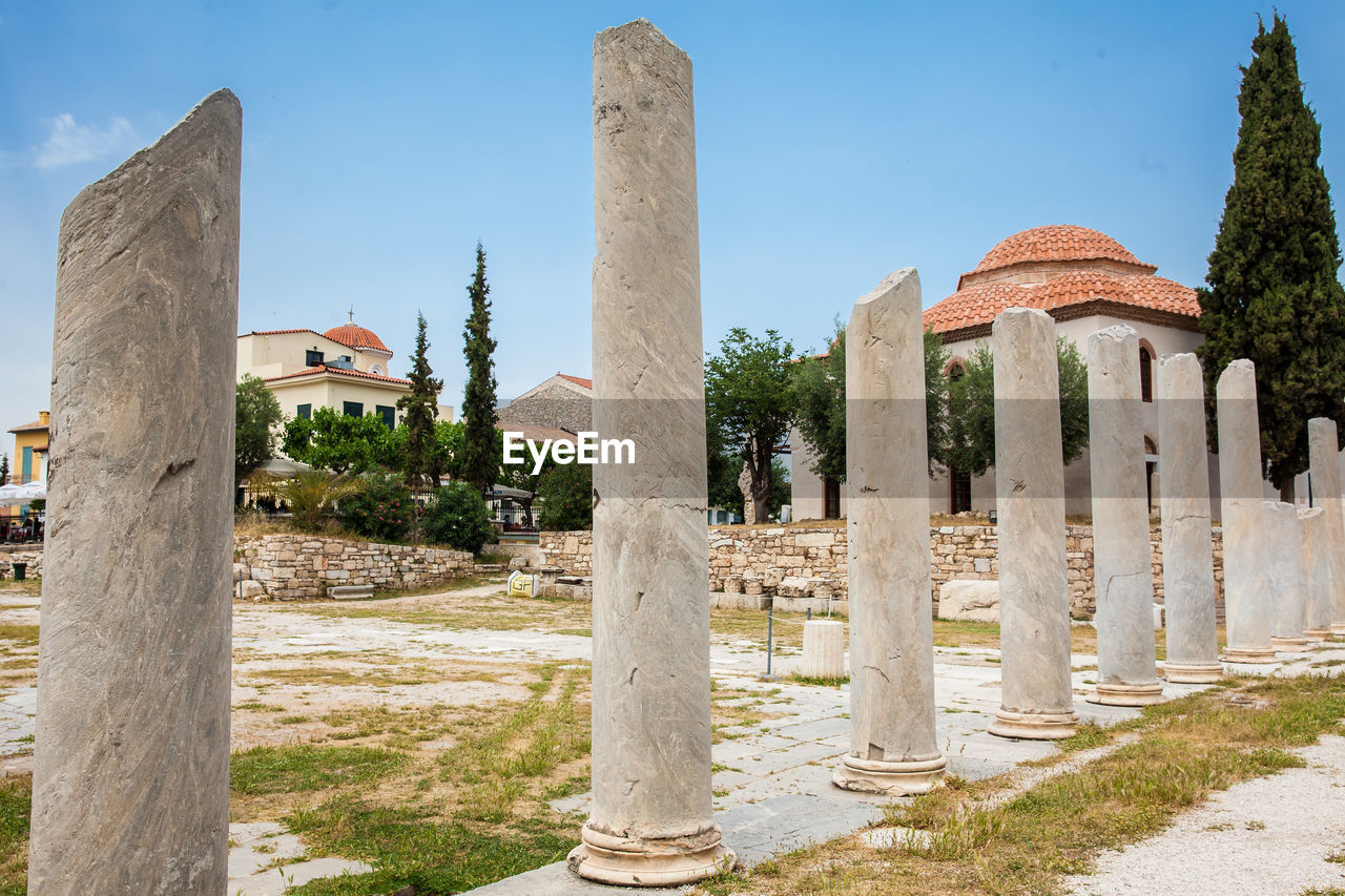 Ancient ruins at the roman agora located to the north of the acropolis in athens