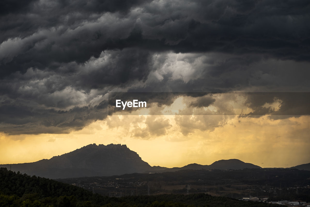 Intense rain storm in montserrat mountain in the province of barcelona in catalonia spain