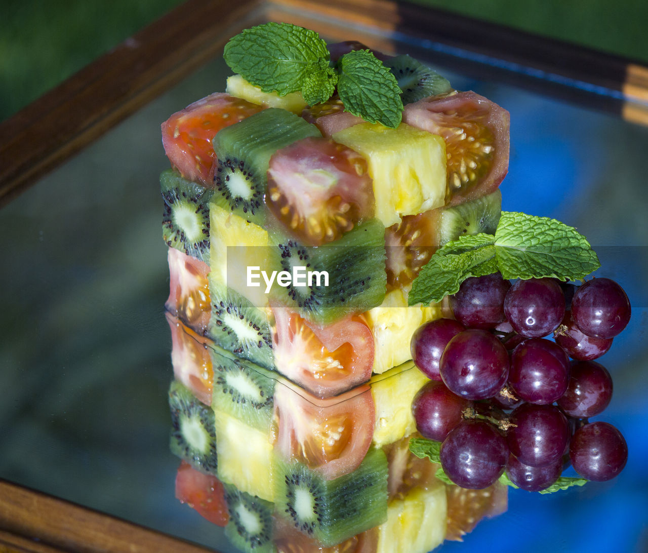 Close-up of food on glass table