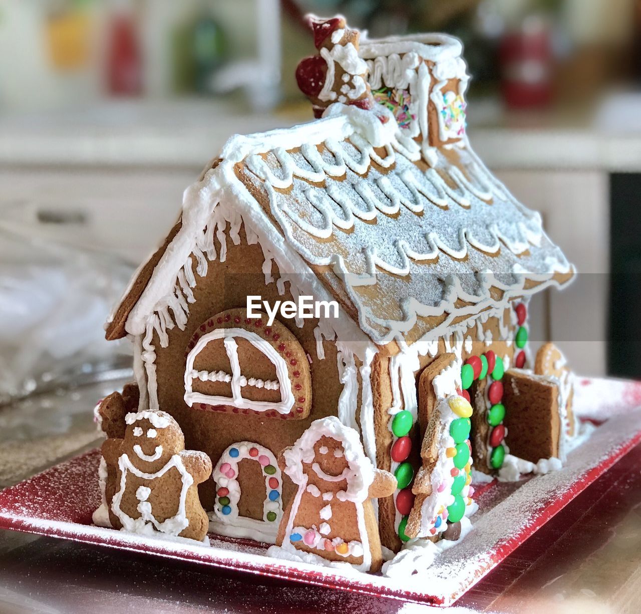 Close-up of ginger bread house on table