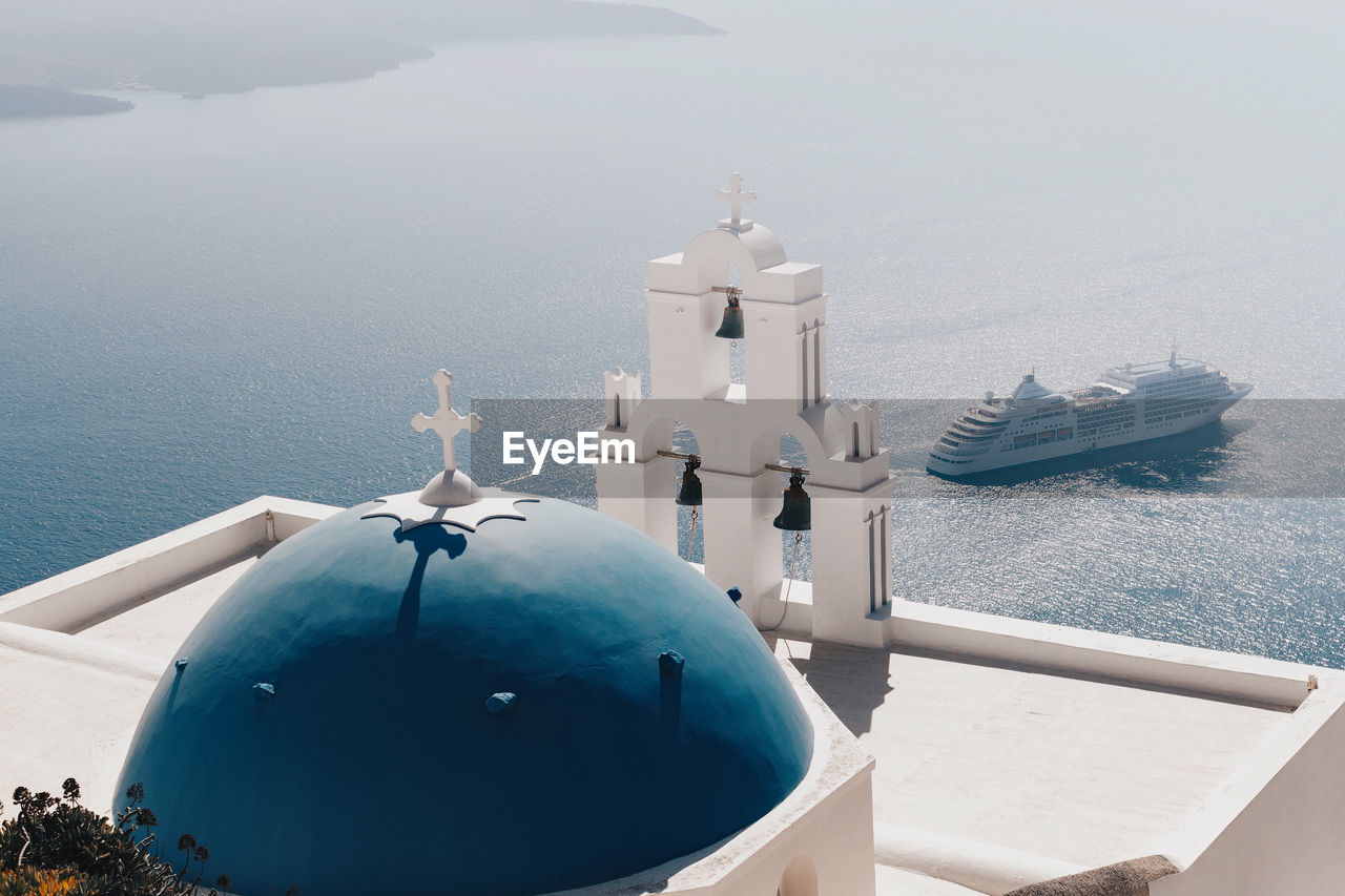 High angle view of boats in sea