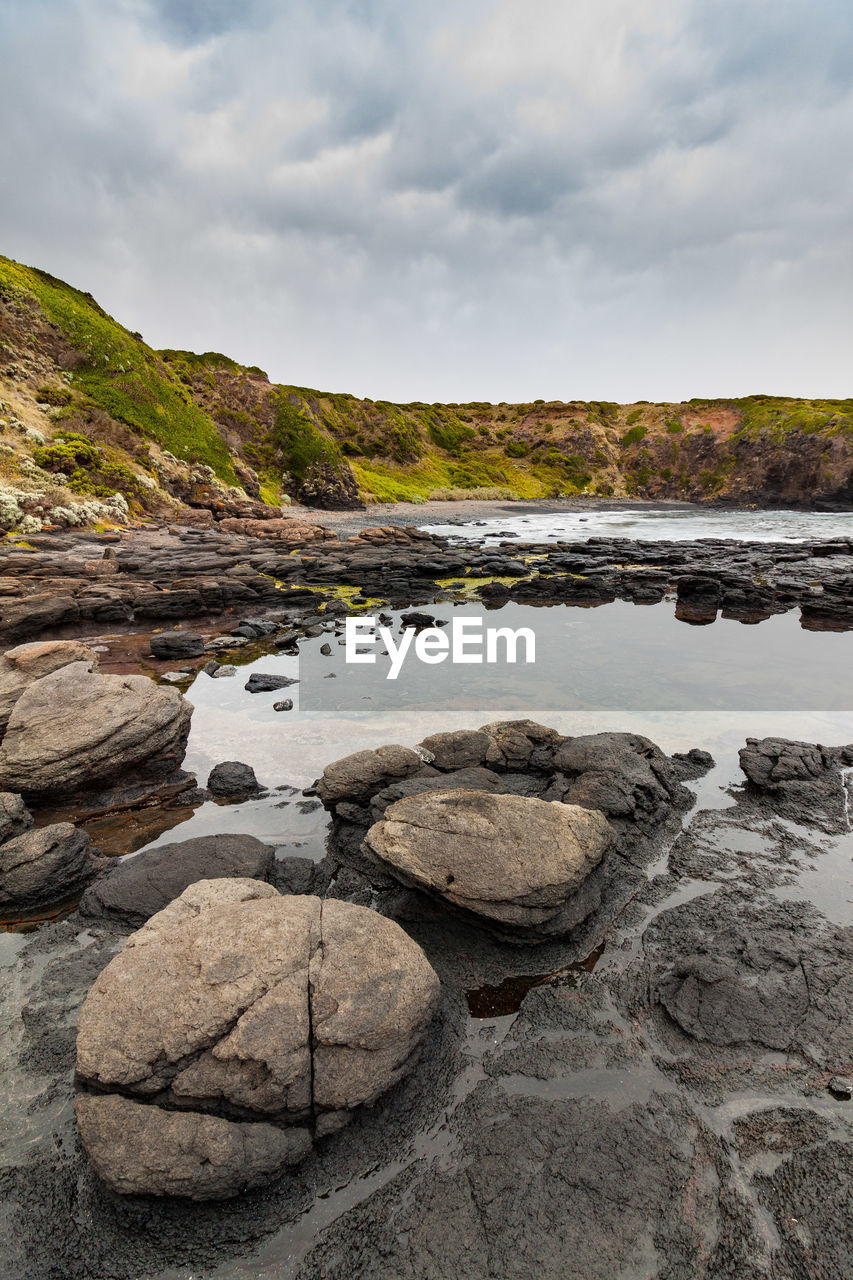 SCENIC VIEW OF ROCKS IN WATER AGAINST SKY