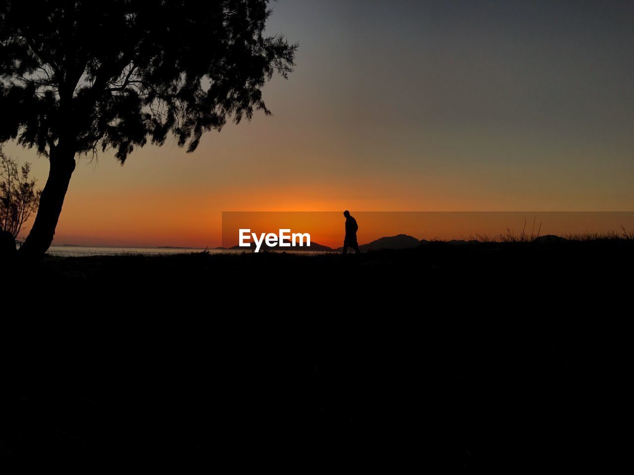 SILHOUETTE LANDSCAPE AGAINST ORANGE SKY