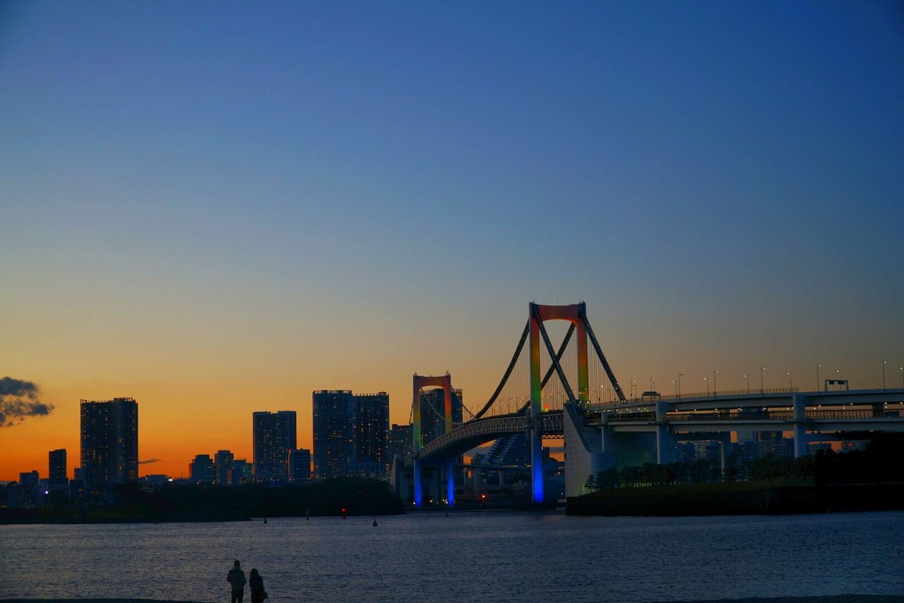 City skyline at sunset