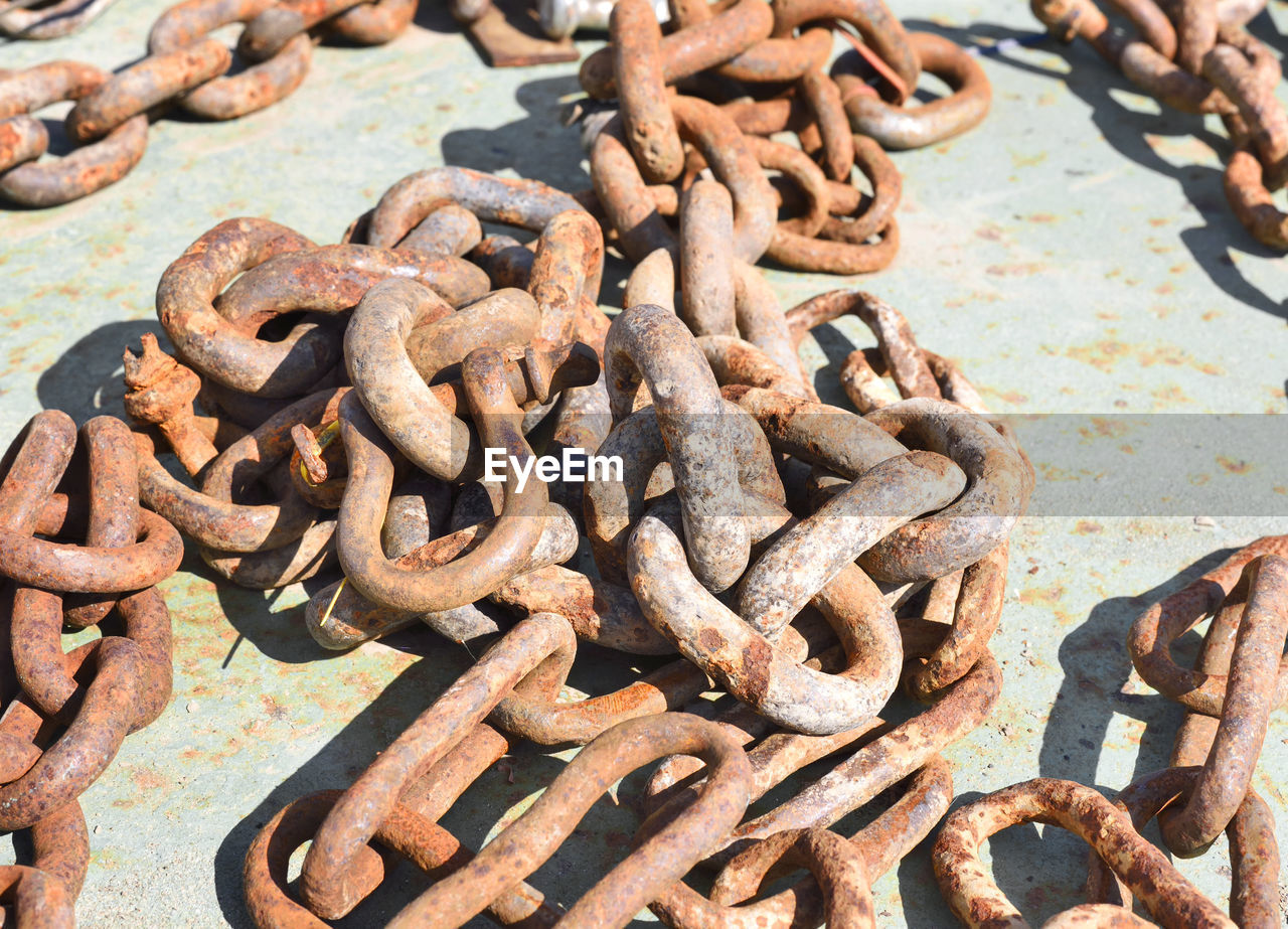 CLOSE-UP OF RUSTY METAL CHAIN