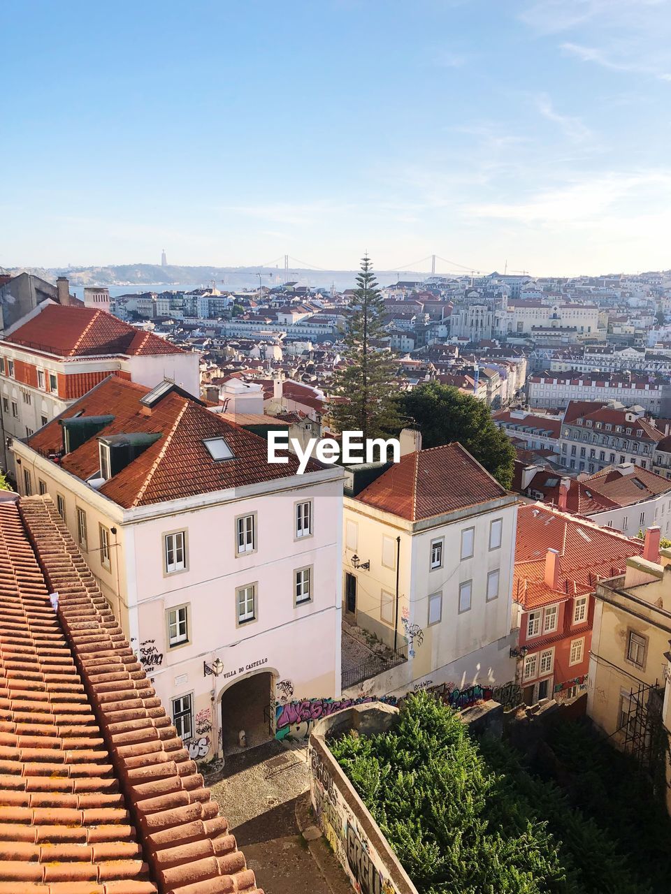 High angle view of townscape against sky