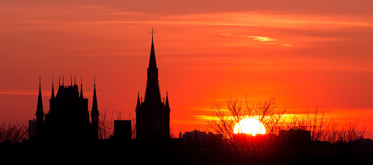 Silhouette of buildings at sunset