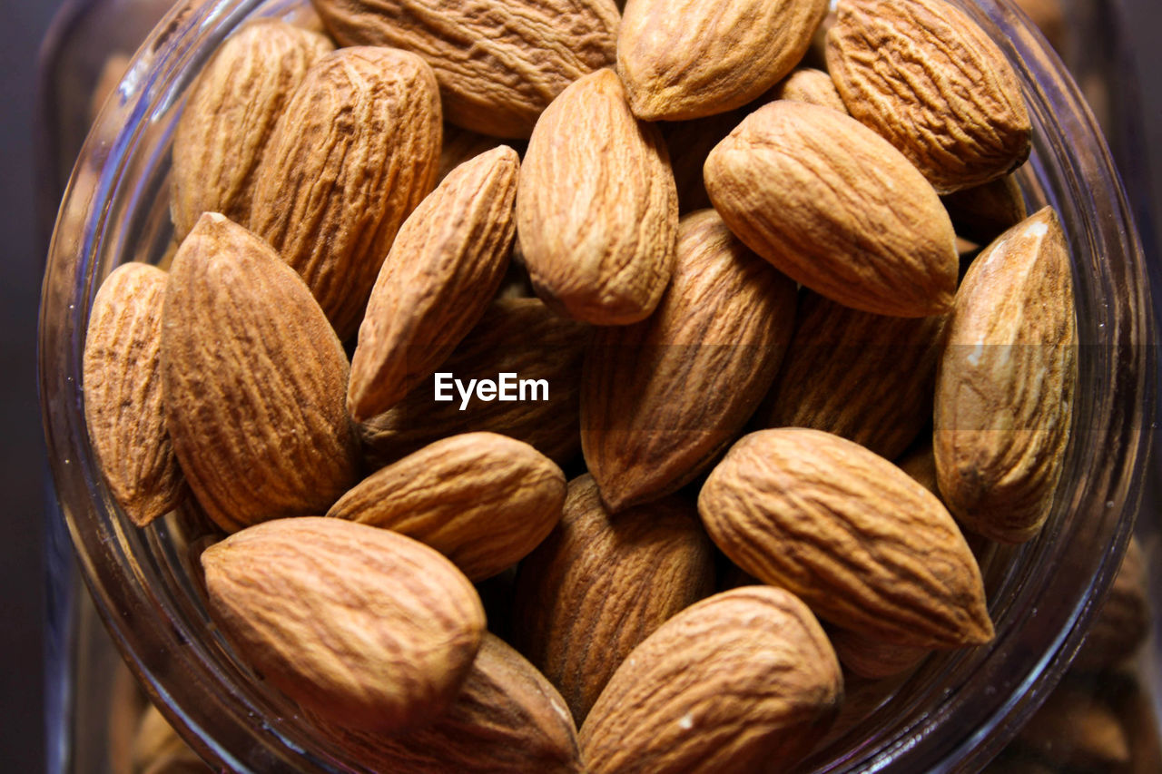 Close-up of almonds in jar