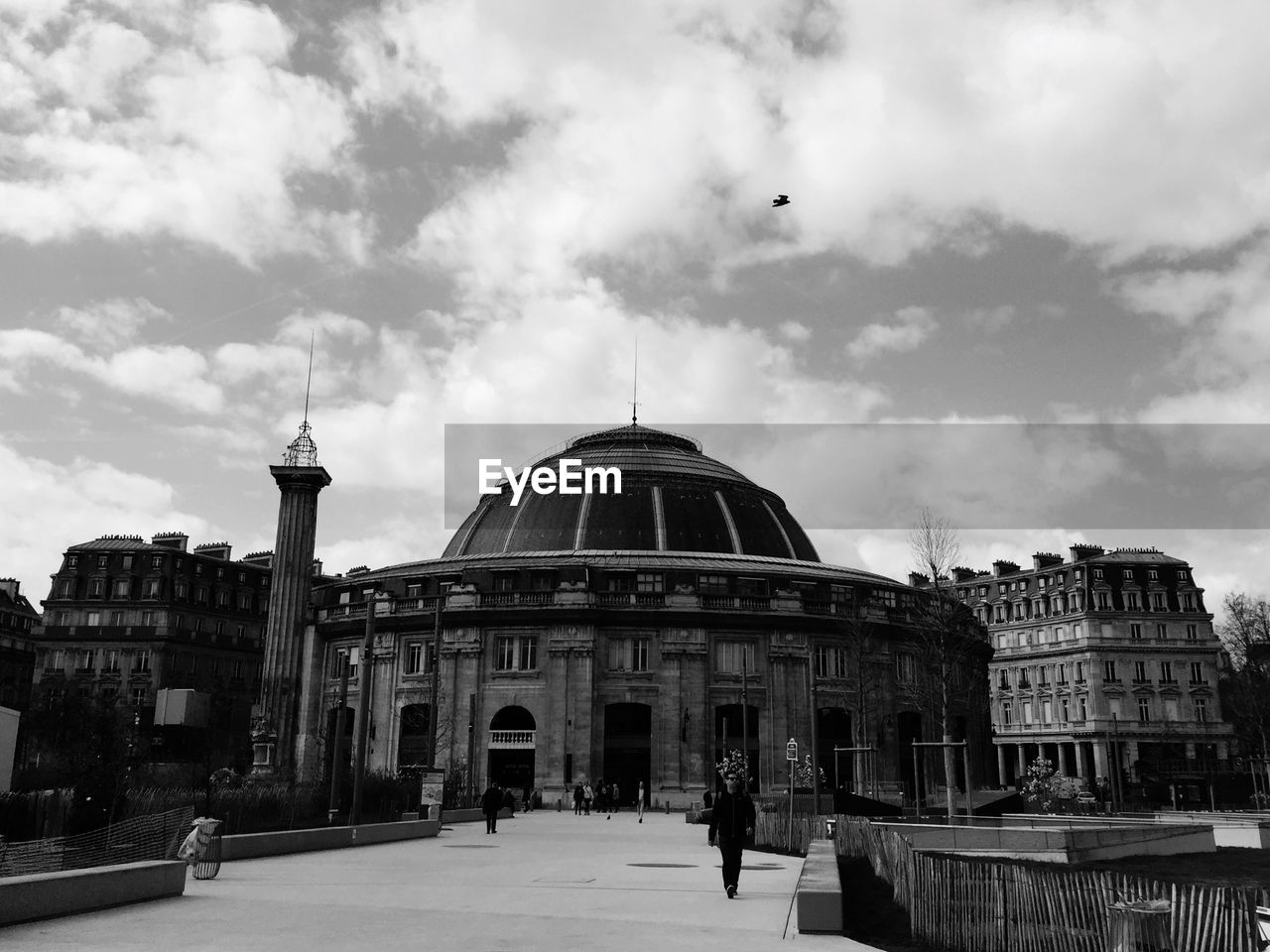 Paris stock exchange trade against cloudy sky