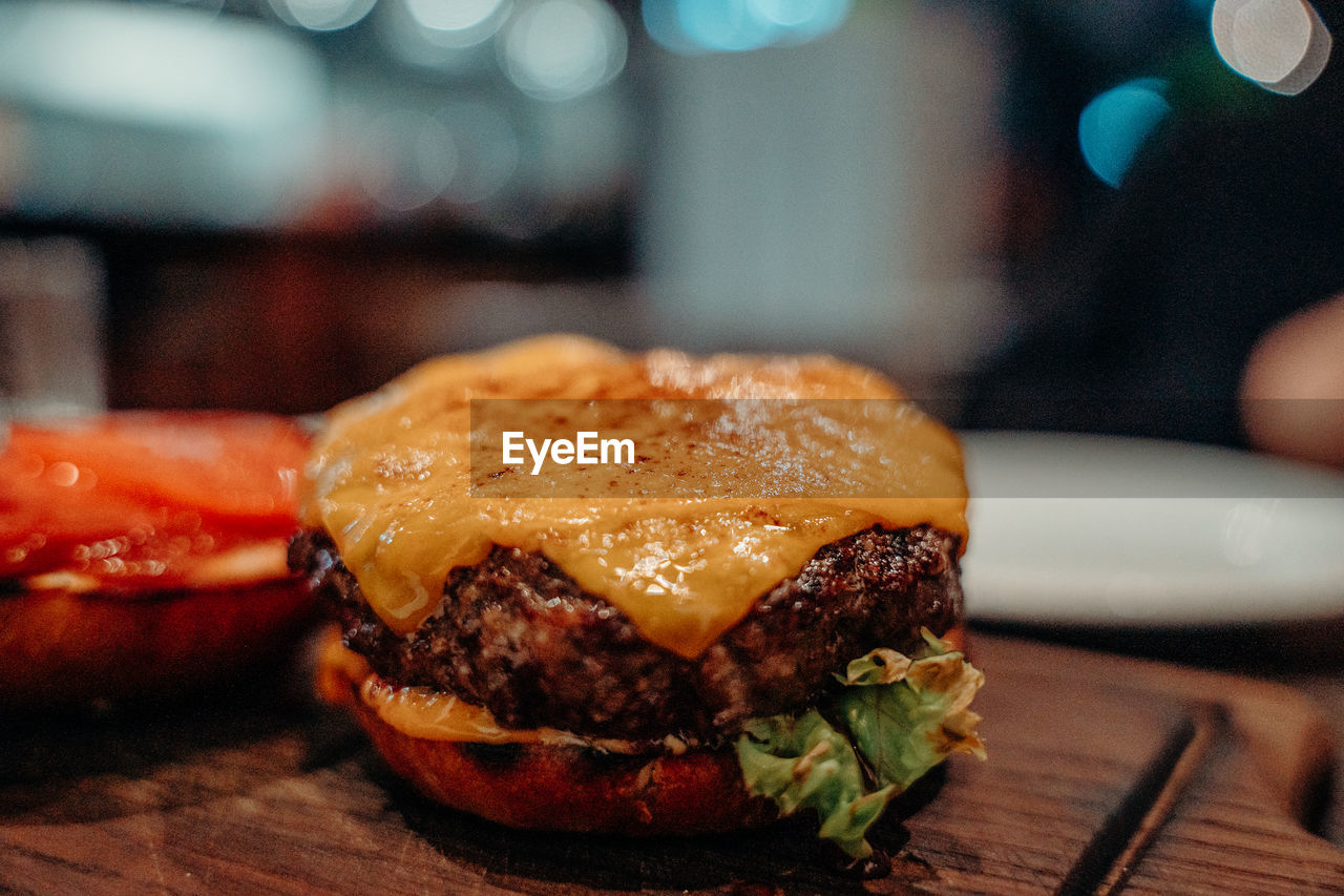 close-up of burger in plate