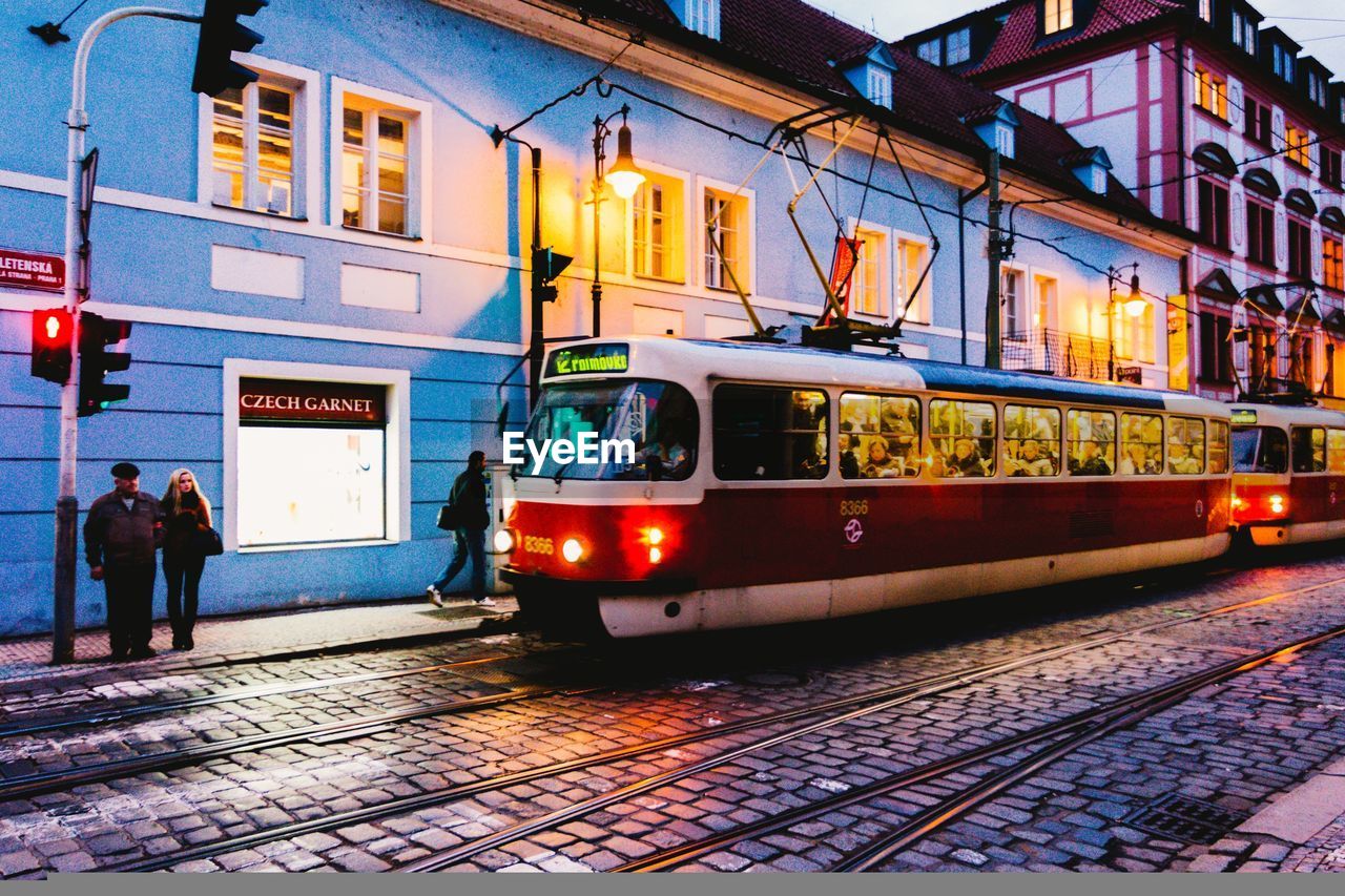 Evening in Prague Prague Red Tram Tram Winter In The Czech Republic City End Of Day Evening Routine Public Transportation