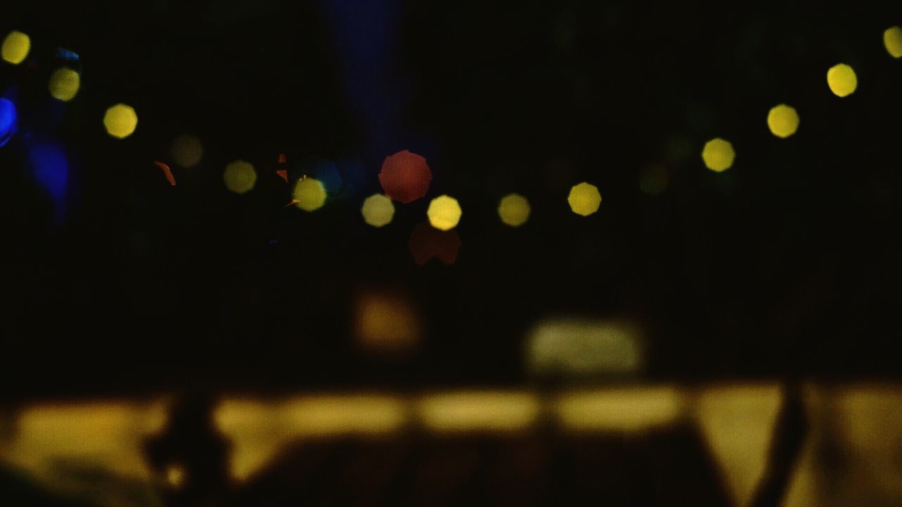 DEFOCUSED IMAGE OF LIGHTS AT NIGHT