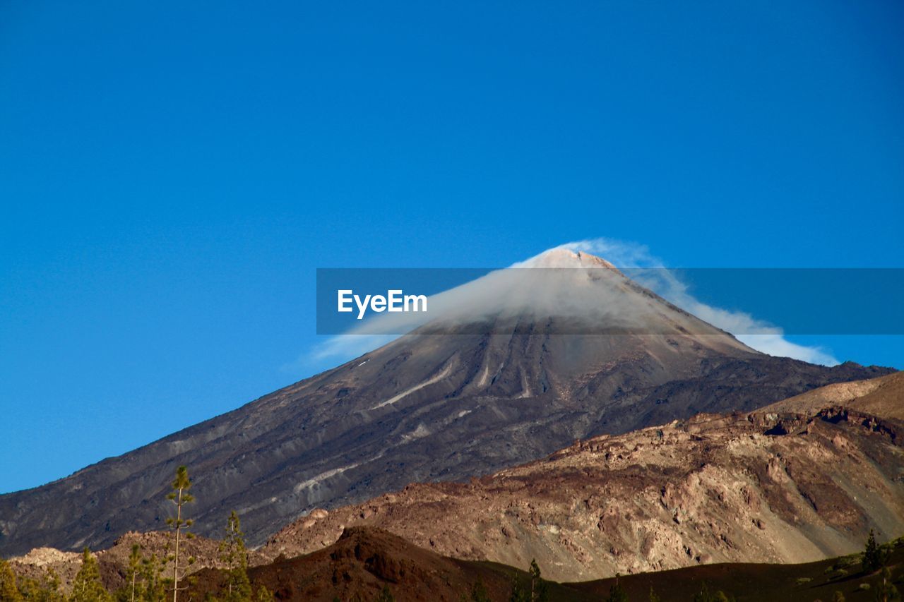 View of volcanic mountain against clear sky