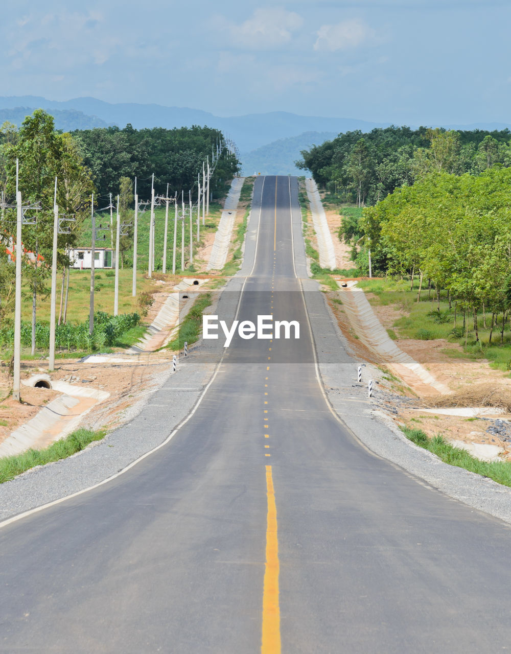 EMPTY ROAD AMIDST TREES AGAINST SKY