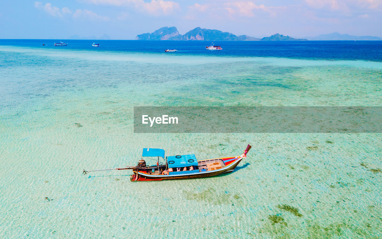 high angle view of boat in sea