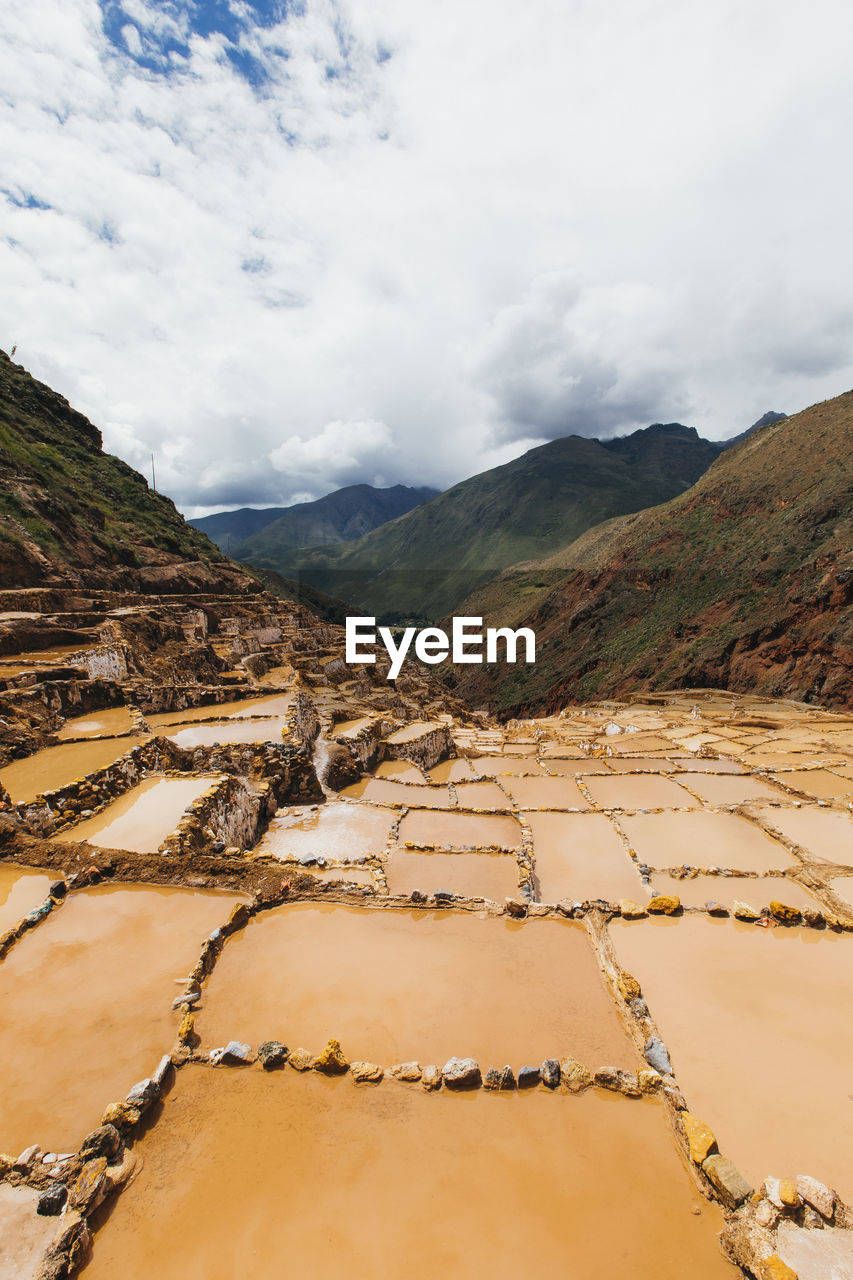 The view of the famous salt mines in peru