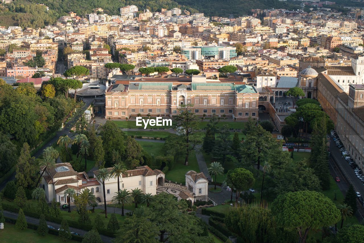 High angle view of buildings in town