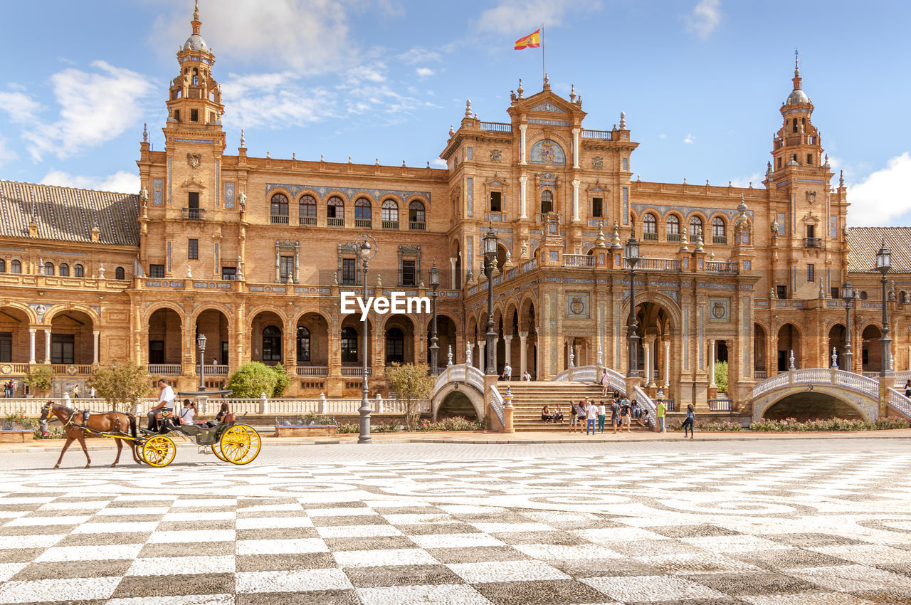 Panorama of plaza de espana at seville. famous trip in spain