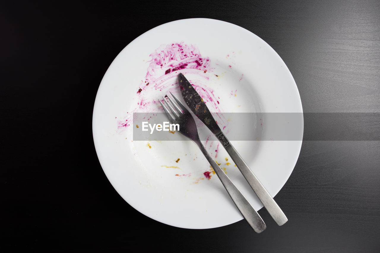 HIGH ANGLE VIEW OF CAKE IN PLATE