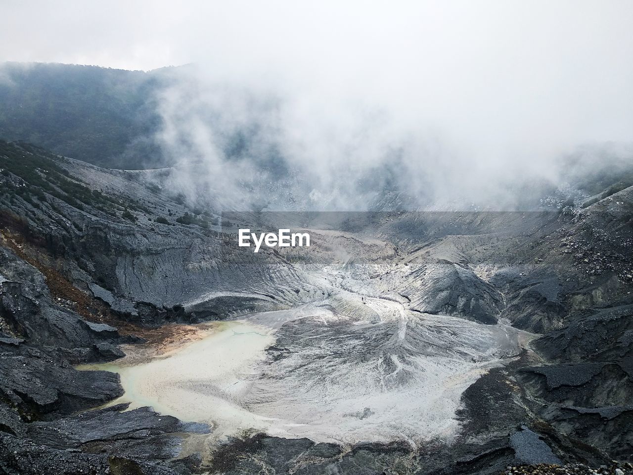 Aerial view of volcanic mountain