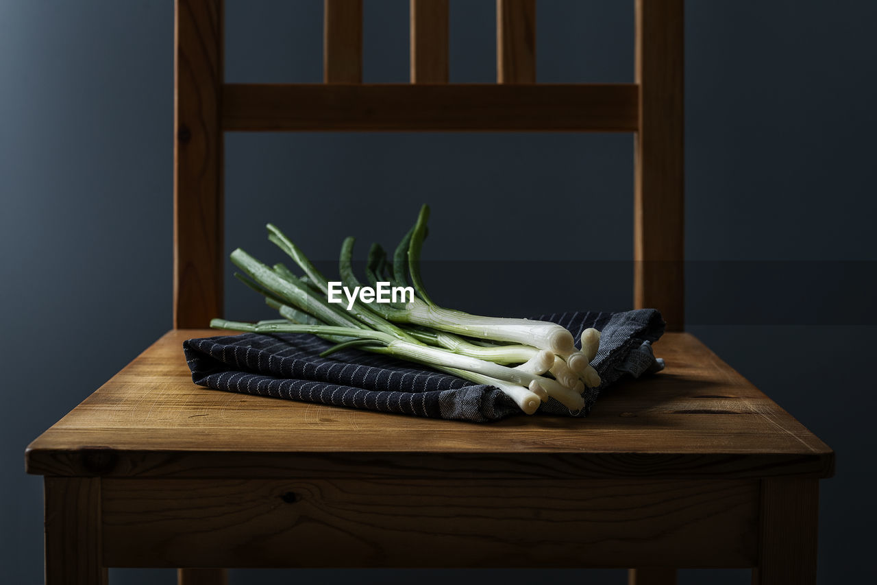 Vegetables on wooden chair