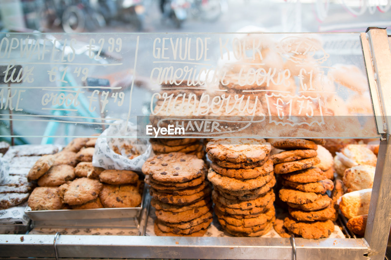 Close-up of cookies for sale in store