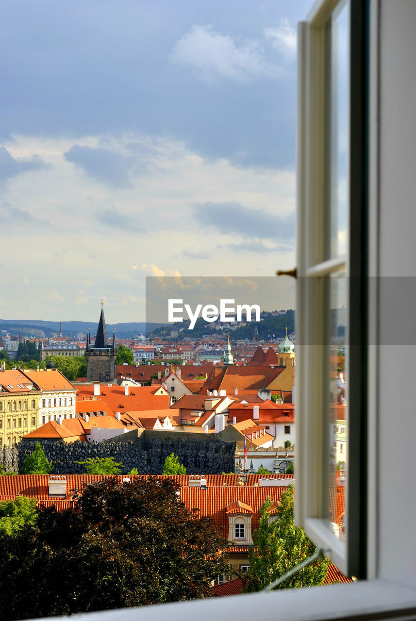 Townscape seen through window