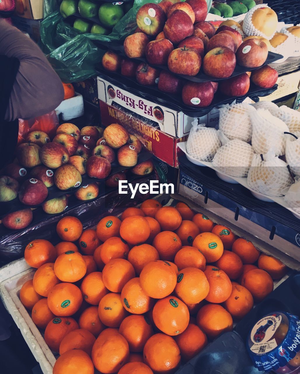 HIGH ANGLE VIEW OF FRUITS IN MARKET FOR SALE AT STREET