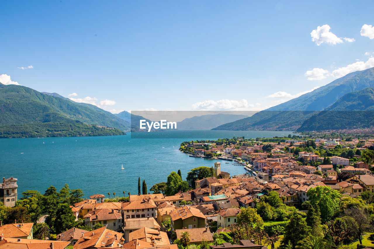The town of gravedona, on lake como, photographed on a summer day.