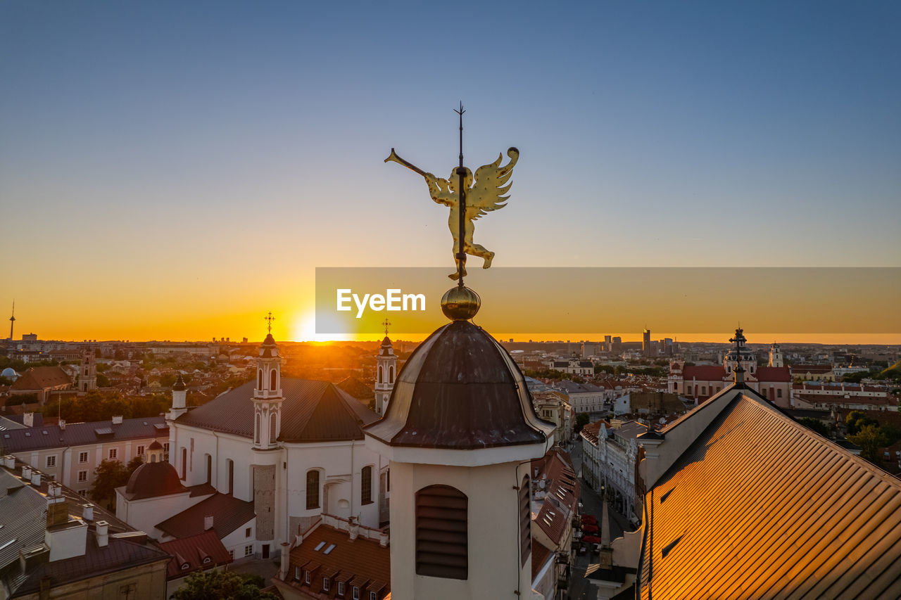 Aerial summer evening sunset view in sunny vilnius old town