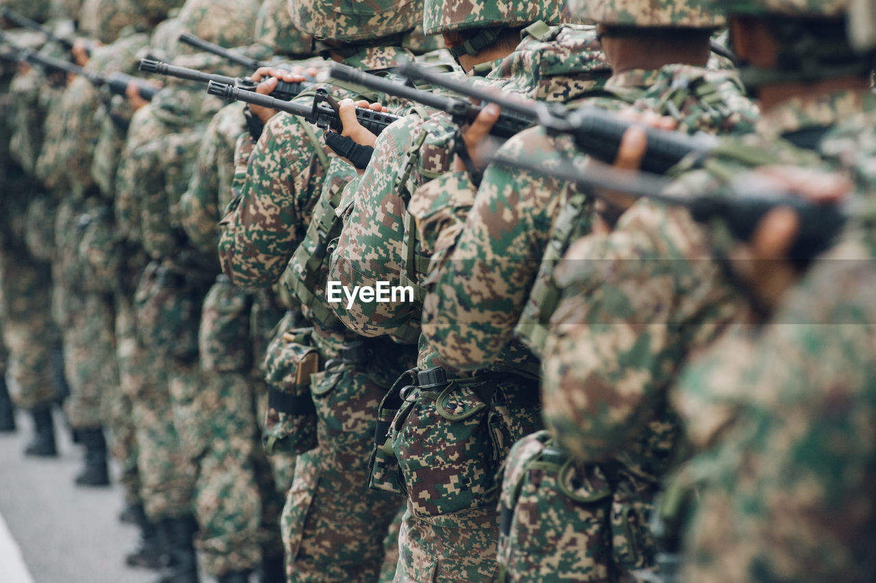 View of soldiers in military parade