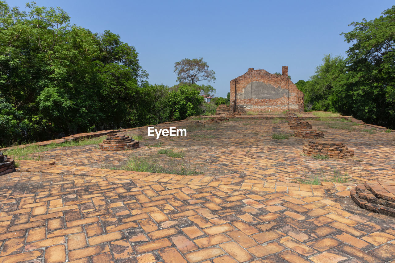 architecture, history, the past, travel destinations, tree, ancient, built structure, travel, archaeological site, nature, plant, tourism, rock, ruins, sky, religion, ancient history, temple - building, brick, building exterior, old ruin, no people, ancient civilization, building, outdoors, stone material, clear sky, business finance and industry, old, landscape, belief, city, footpath, environment, tradition, estate, blue, sunny, scenics - nature, wall, day, street, archaeology