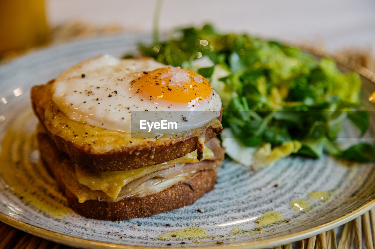 Close-up of breakfast served in plate