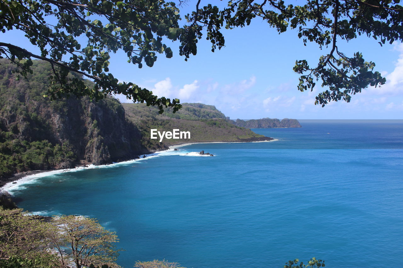 Scenic view of blue sea against sky on sunny day