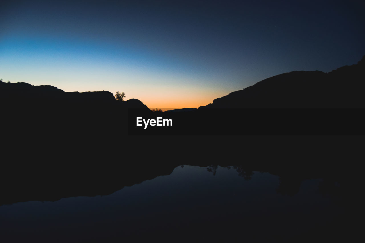 SCENIC VIEW OF SILHOUETTE MOUNTAINS AGAINST CLEAR SKY