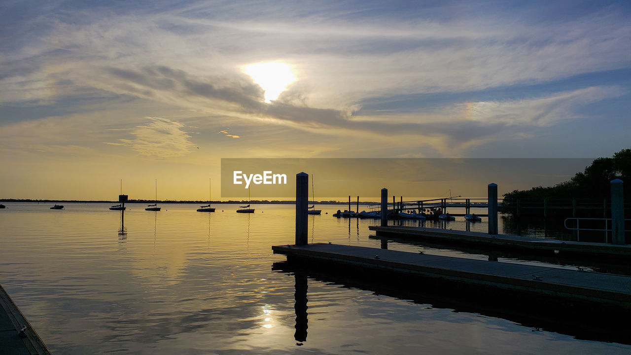 View of marina at sunset