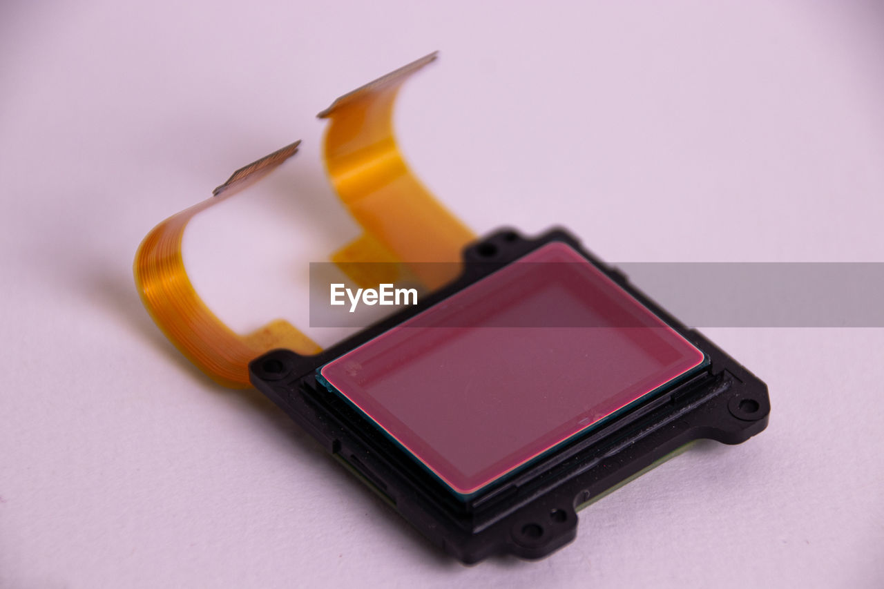 Close up of the sensor of a reflex camera and its circuit board 
