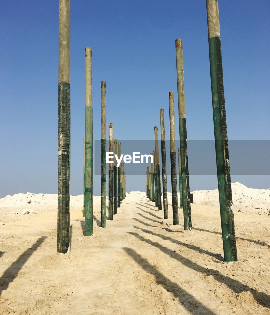 Columns of wooden bridge while installation 