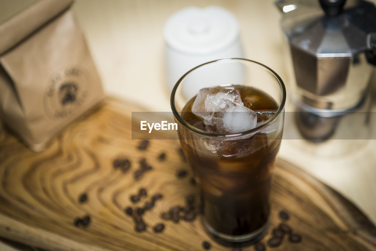 High angle view of coffee on table