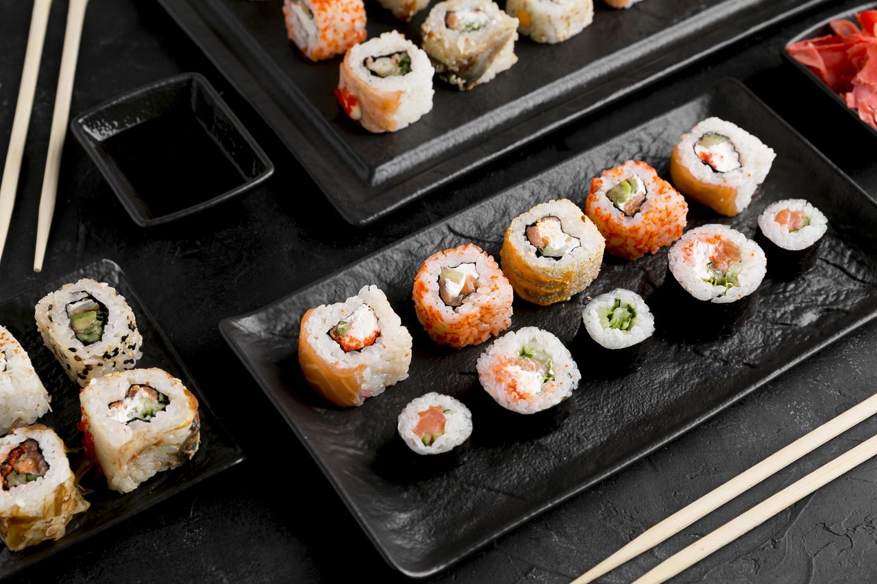 close-up of sushi