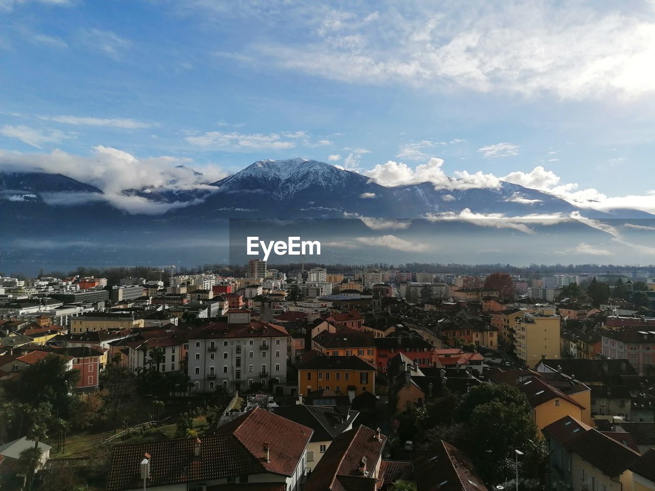 High angle view of townscape against sky