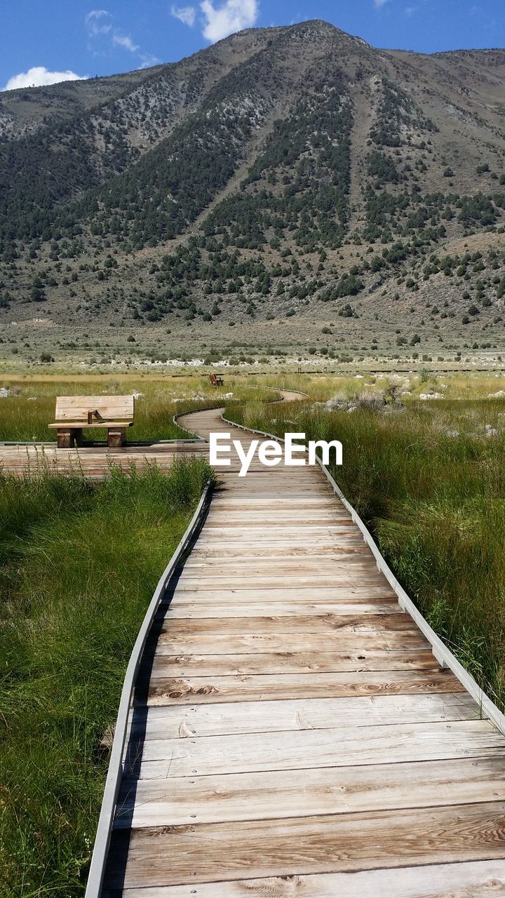 Boardwalk leading towards mountains