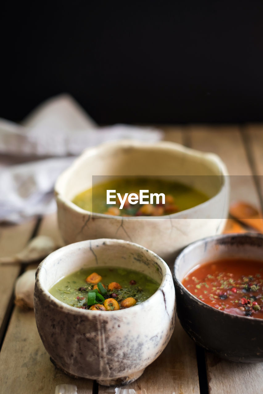 Close-up of soup in bowl on table