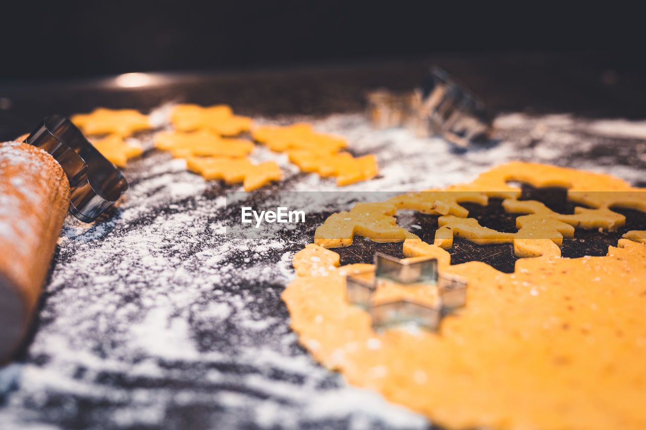 High angle view of cookies