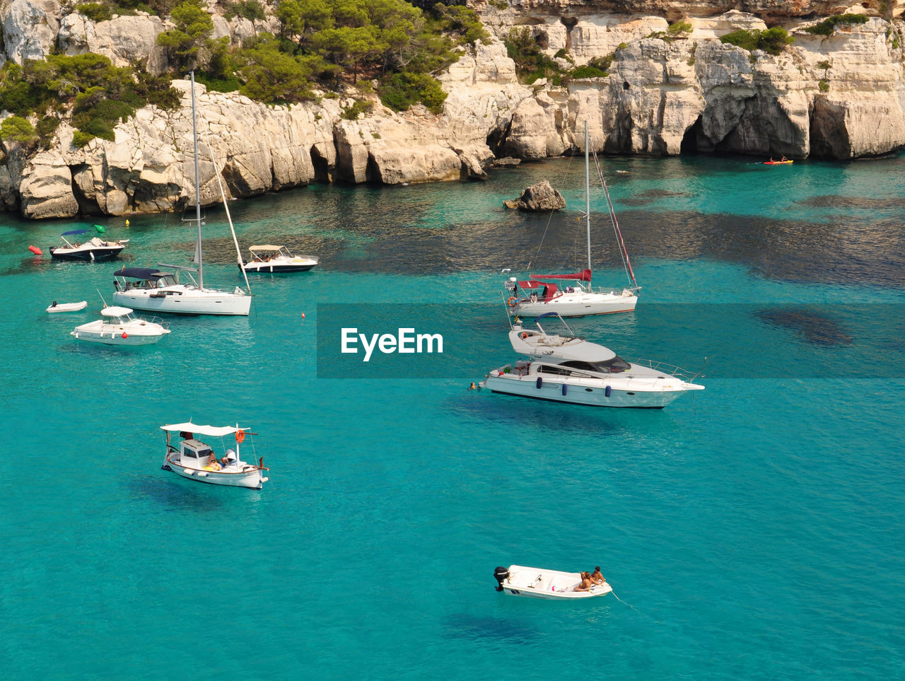 High angle view of boats in sea